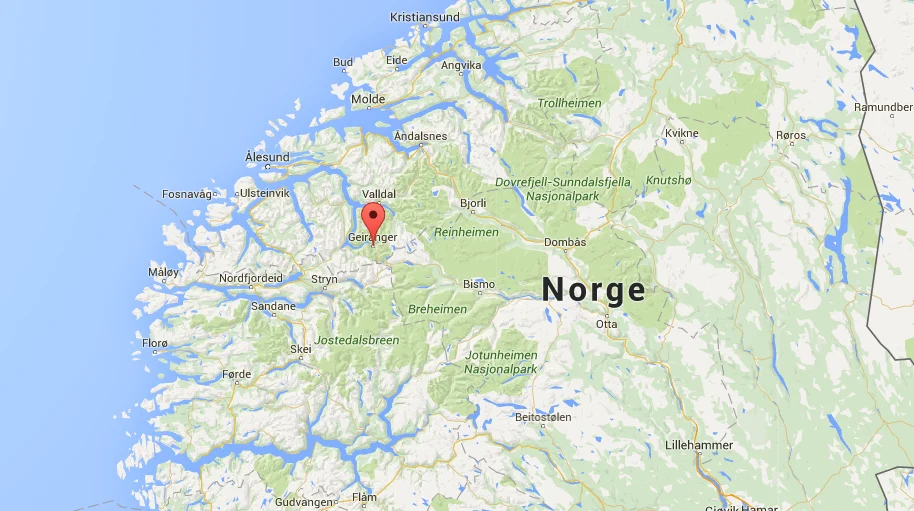 Kartutsnitt av Geiranger